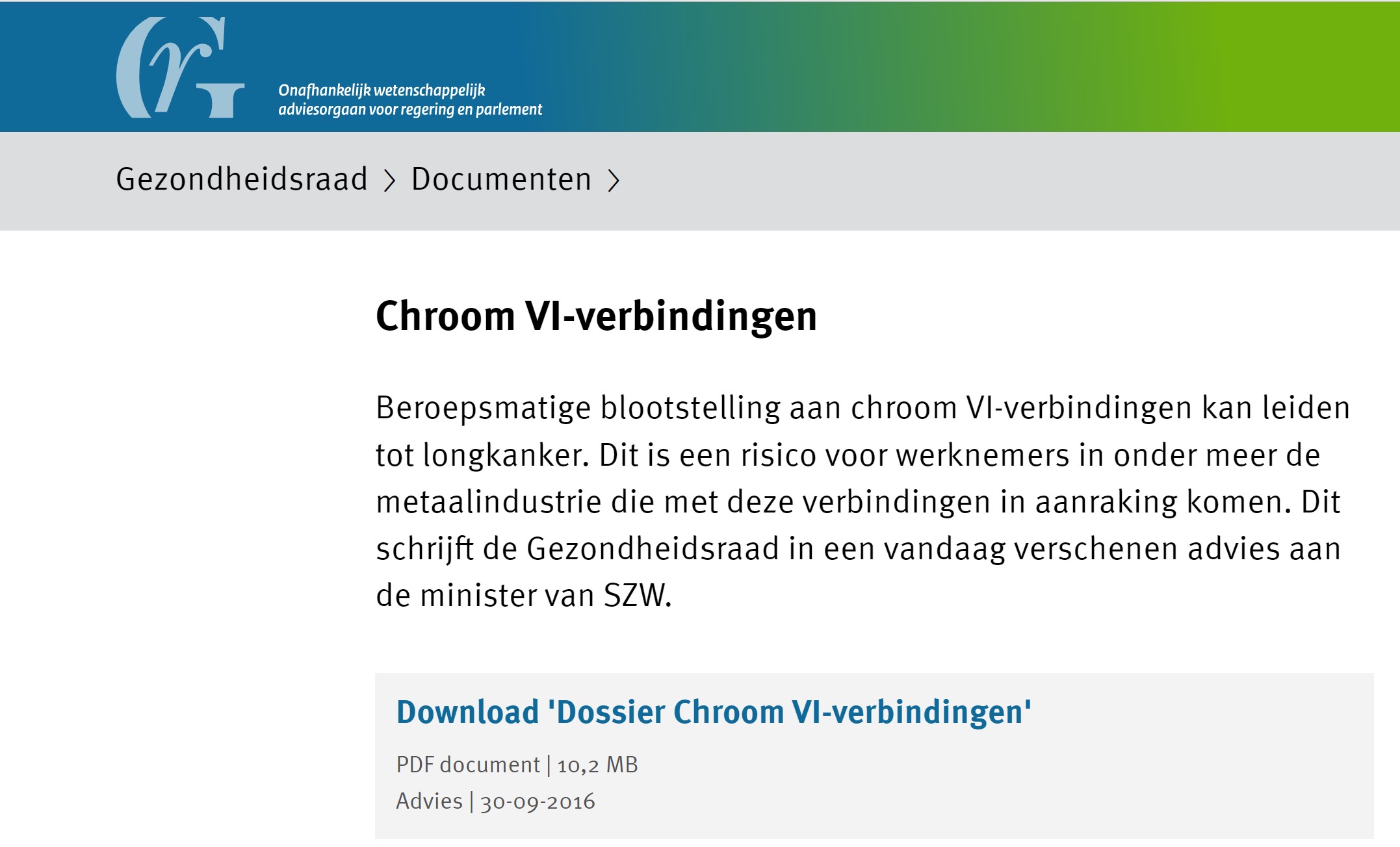 Chroom 6 gezondheidsraad